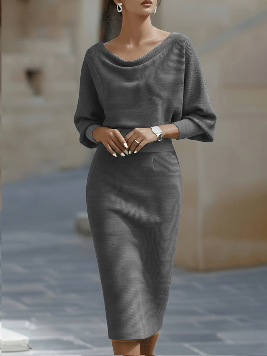 Women's Bodycon Knit Ribbed Midi Dress - Grey
