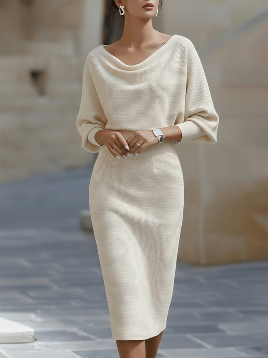 Women's Bodycon Knit Ribbed Midi Dress - Beige