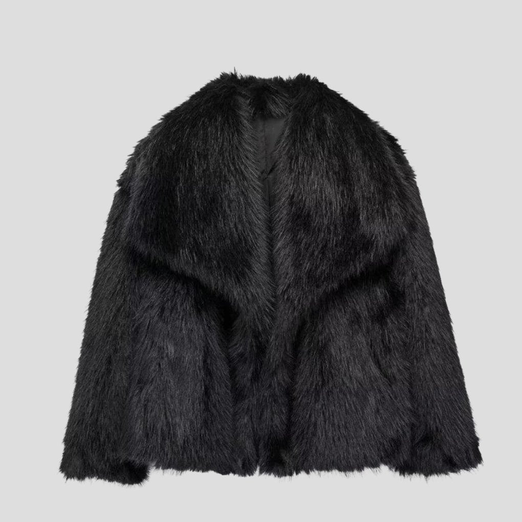 Women's Cropped Faux Fur Jacket - Black