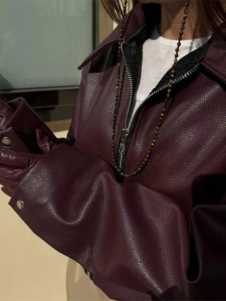 Women's Cropped Faux Leather Moto Jacket