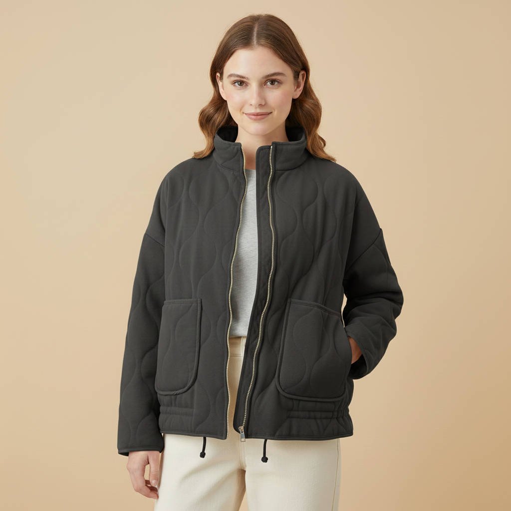 Women's Oversized Quilted Denim Jacket - Dark Gray