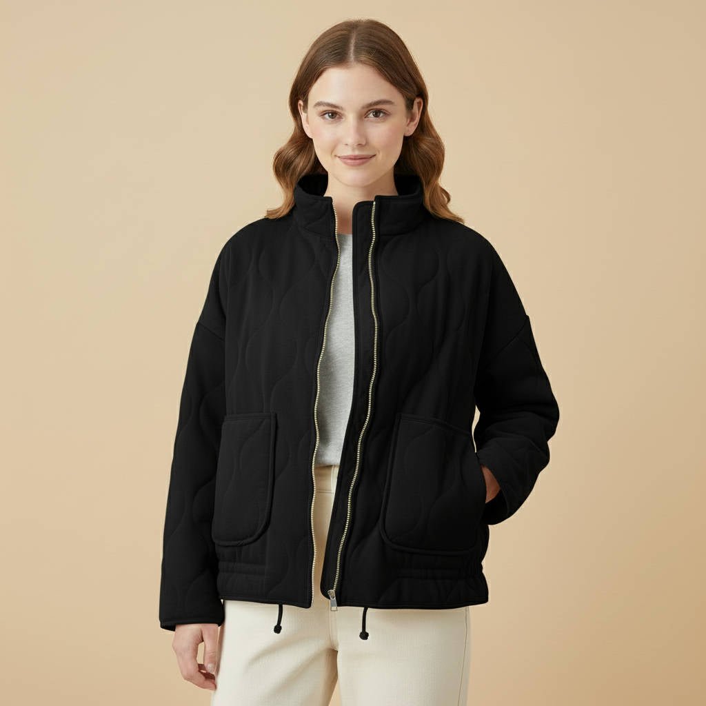 Women's Oversized Quilted Denim Jacket - Black
