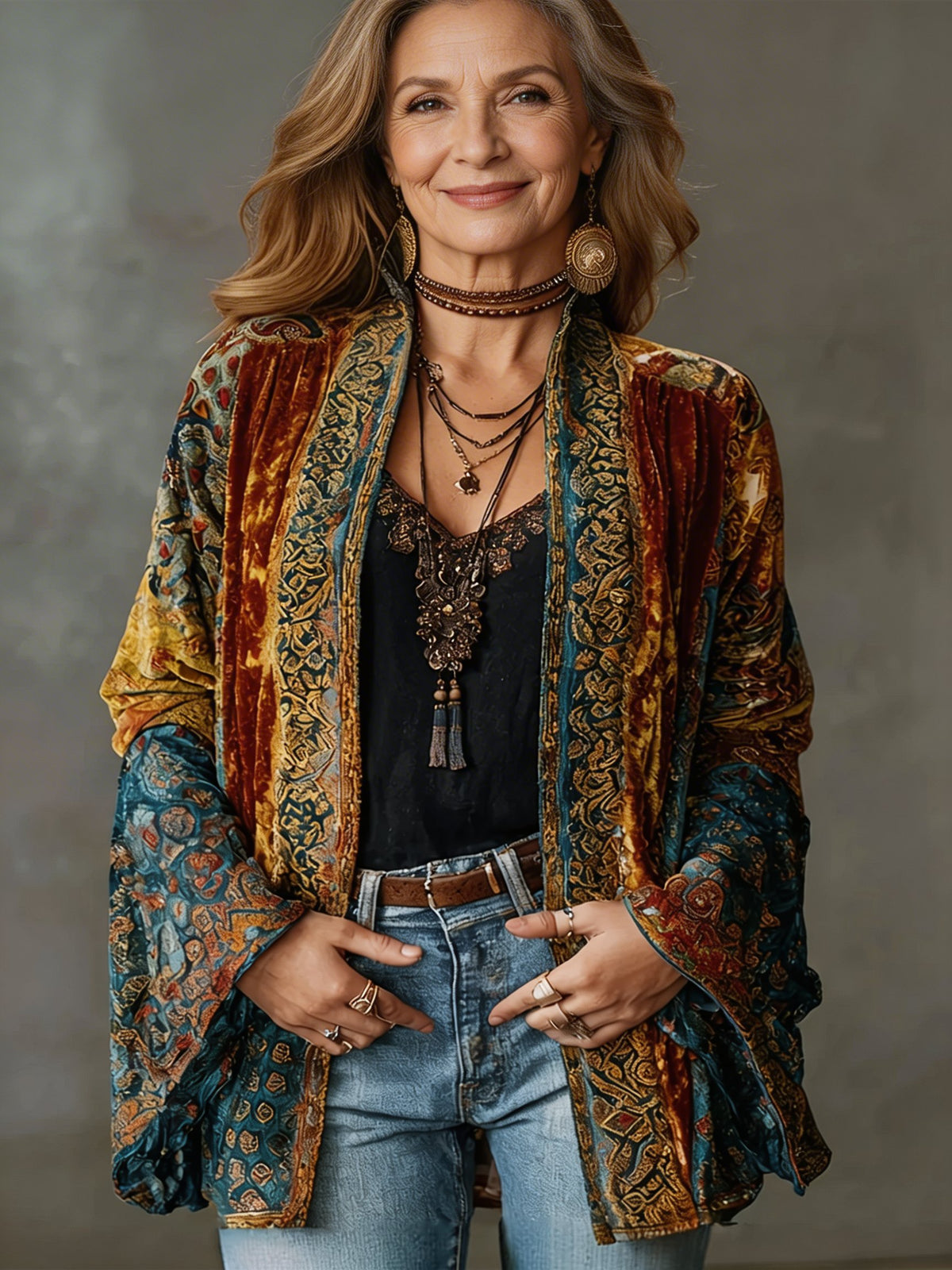 Women's Paisley Velvet Kimono - Burgundy