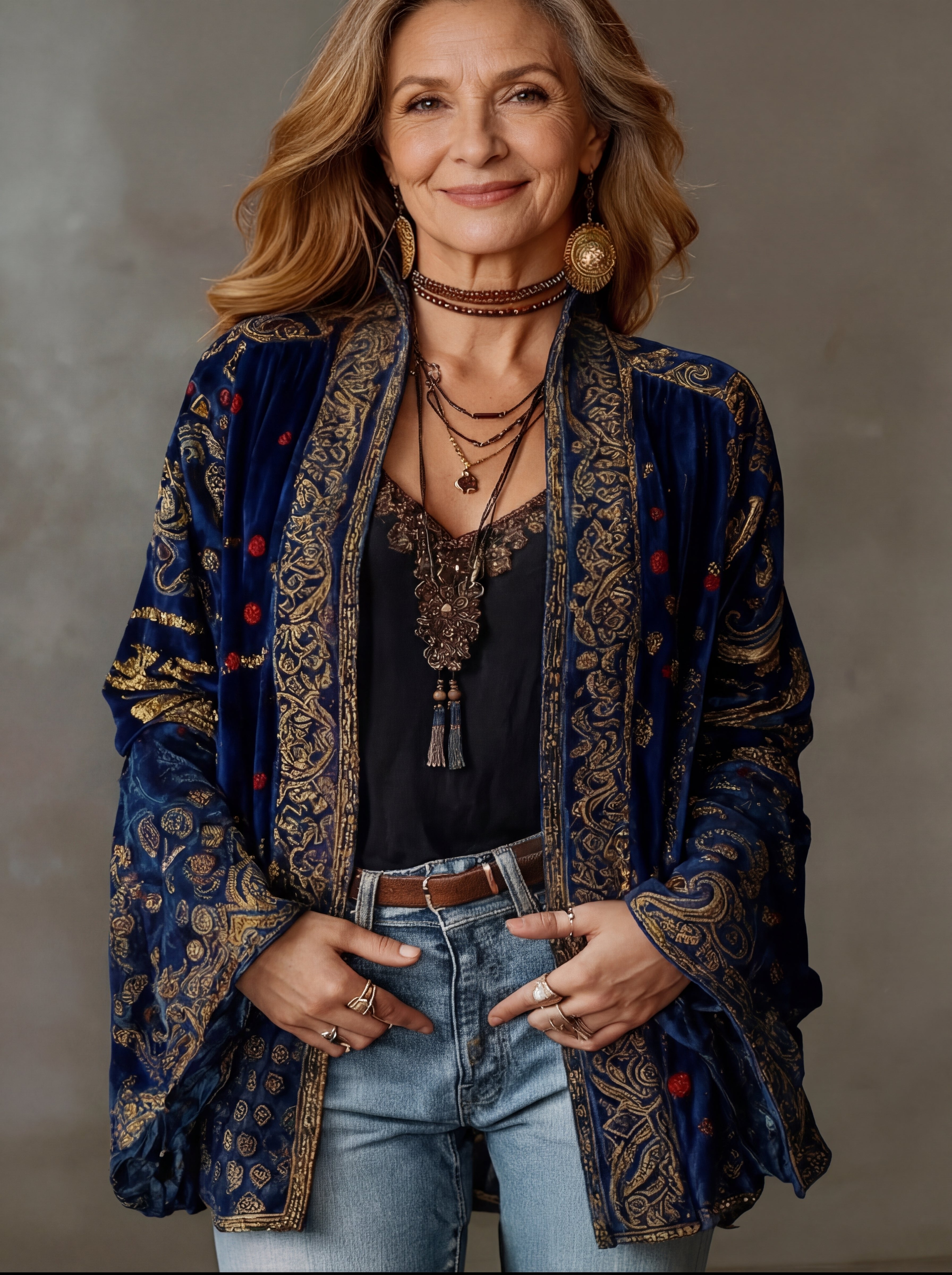 Women's Paisley Velvet Kimono - Midnight Blue
