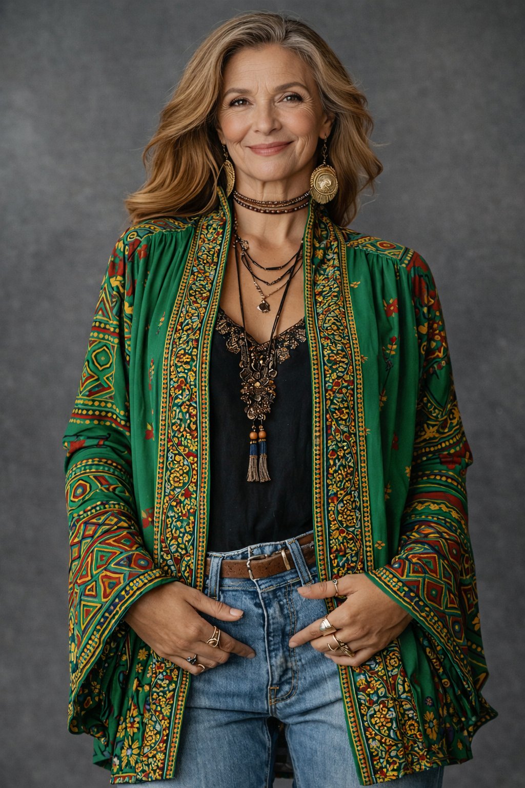 Women's Paisley Velvet Kimono - Forest Green