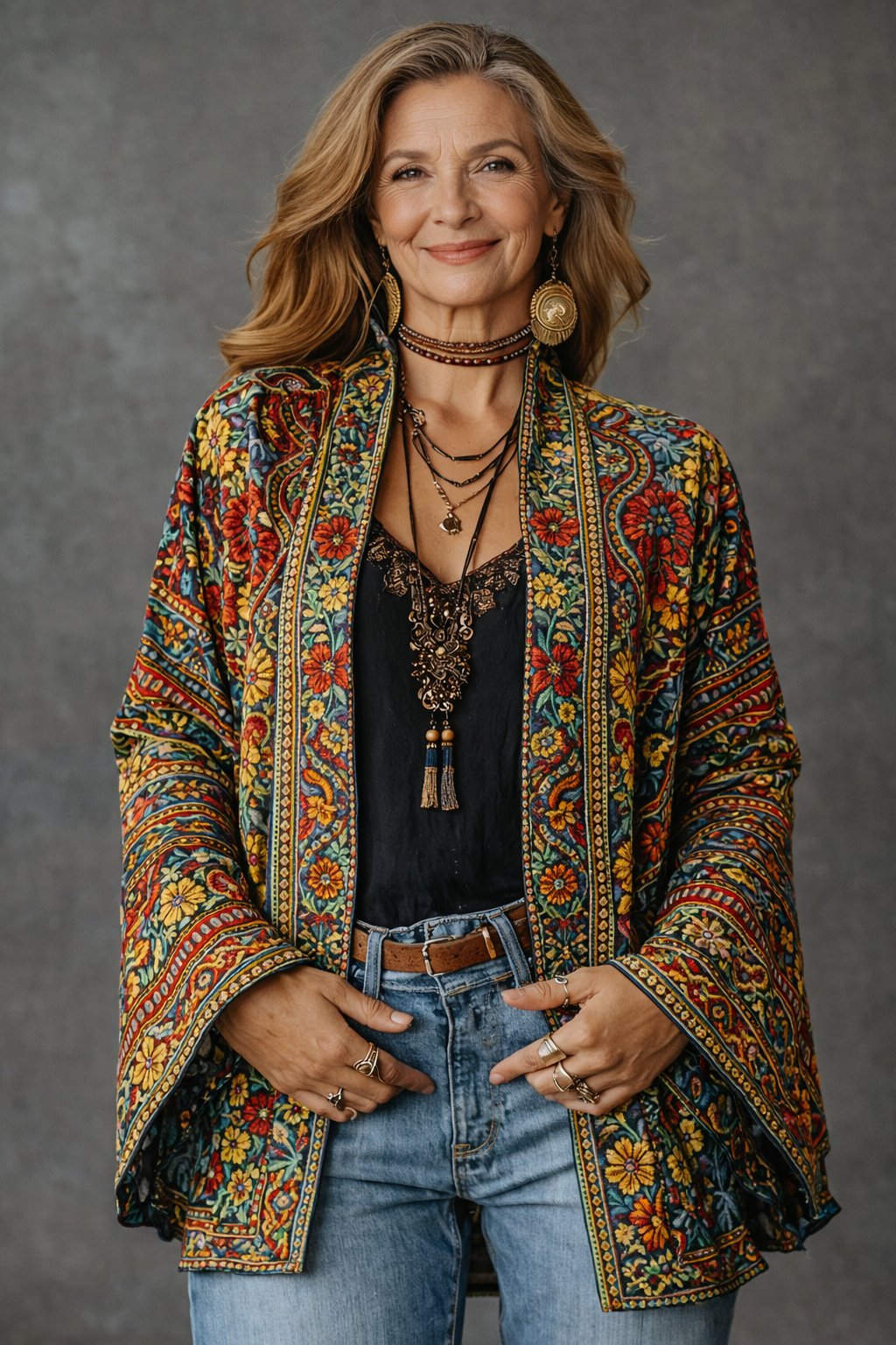 Women's Paisley Velvet Kimono - Bohemian Multi
