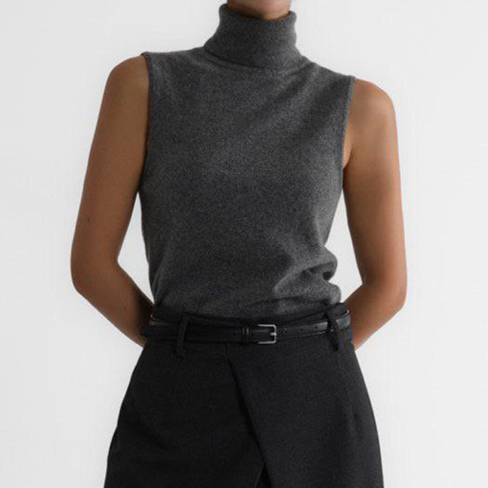 Women's Sleeveless Wool Roll Neck - Dark gray