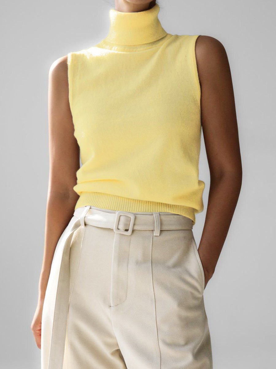 Women's Sleeveless Wool Roll Neck - Yellow