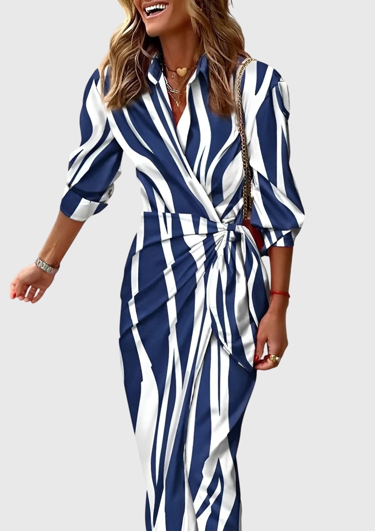 Women's Satin Wrap Midi Party Dress - Blue