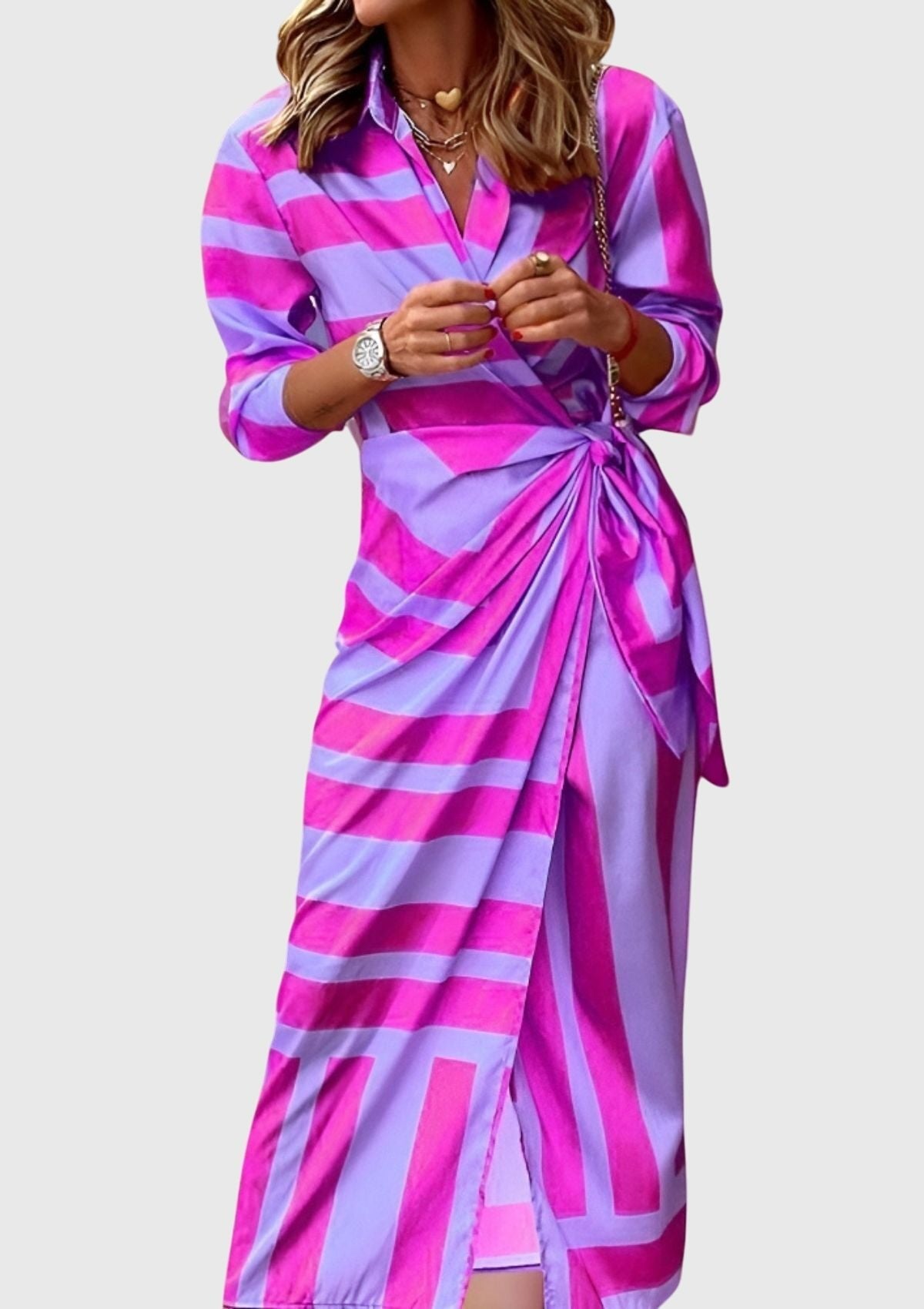 Women's Satin Wrap Midi Party Dress - Purple