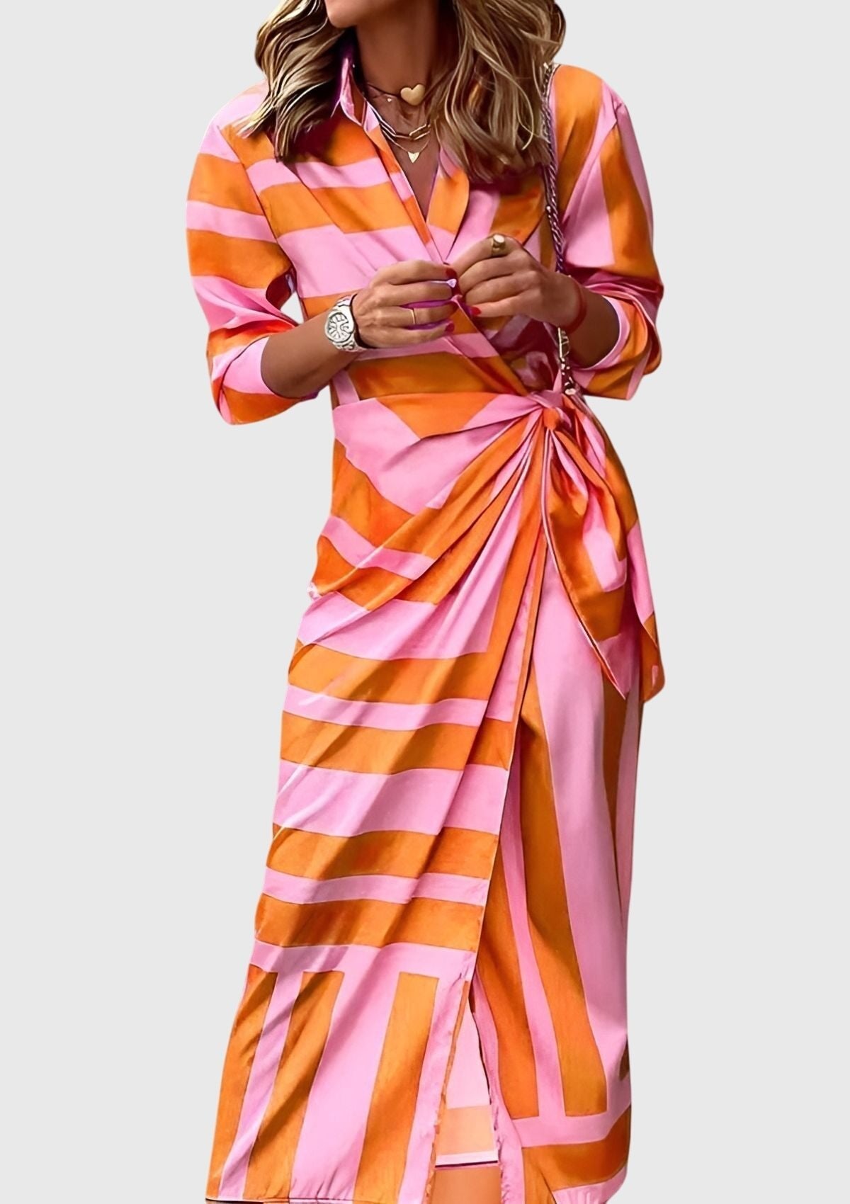 Women's Satin Wrap Midi Party Dress