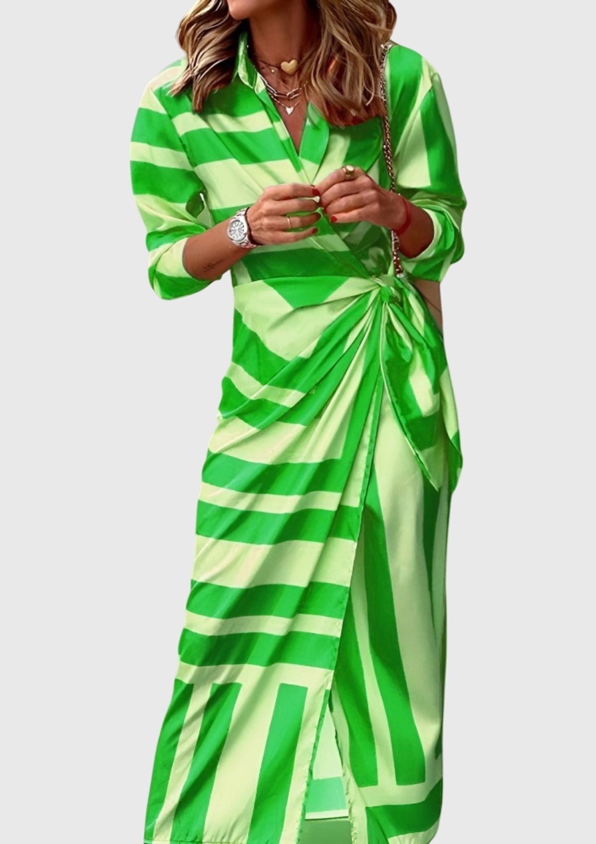 Women's Satin Wrap Midi Party Dress - Green