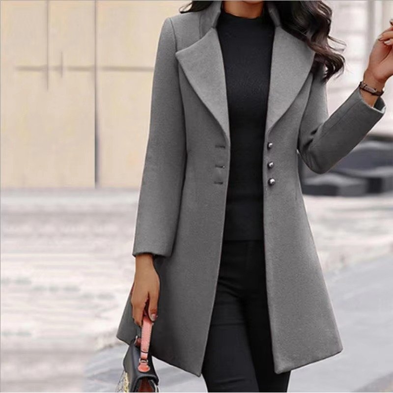 Women's Slim Longline Wool Coat - Gray