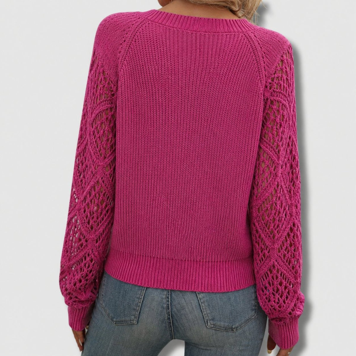 Women's Crochet-Sleeve V-Neck Jumper