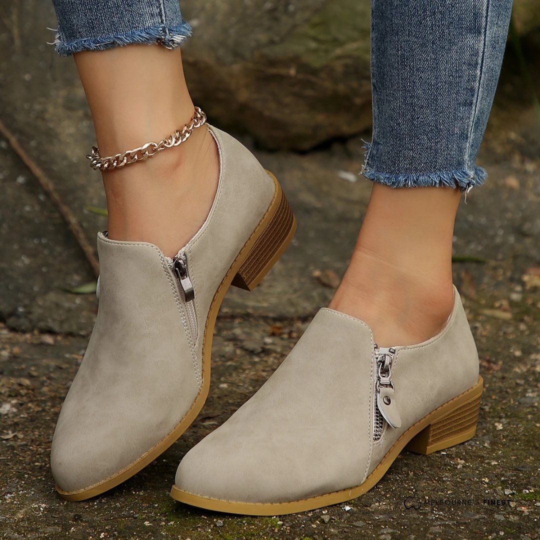 Women's Faux Leather Ankle Boots - Beige