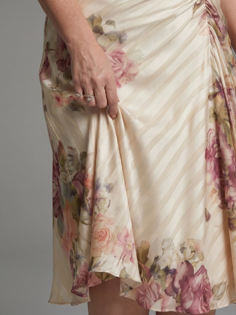 Women's Floral Satin Wrap Midi Party Dress