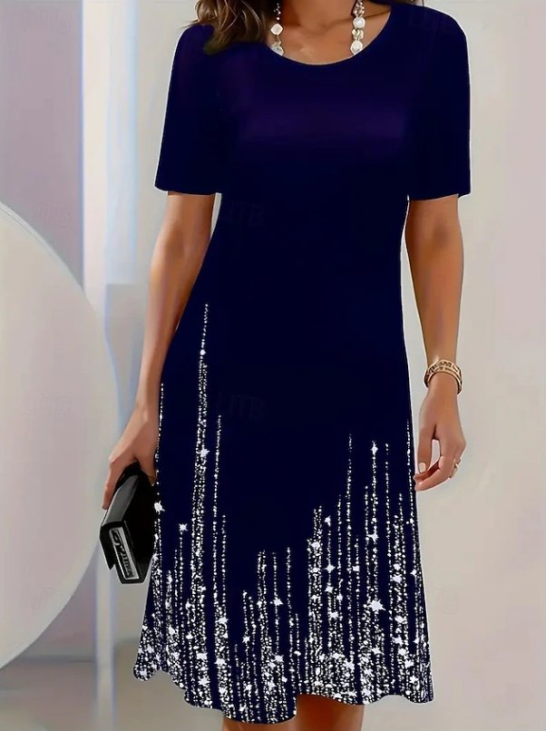Women's Glitter-Hem A-Line Sequin Midi Party Dress - Navy Blue