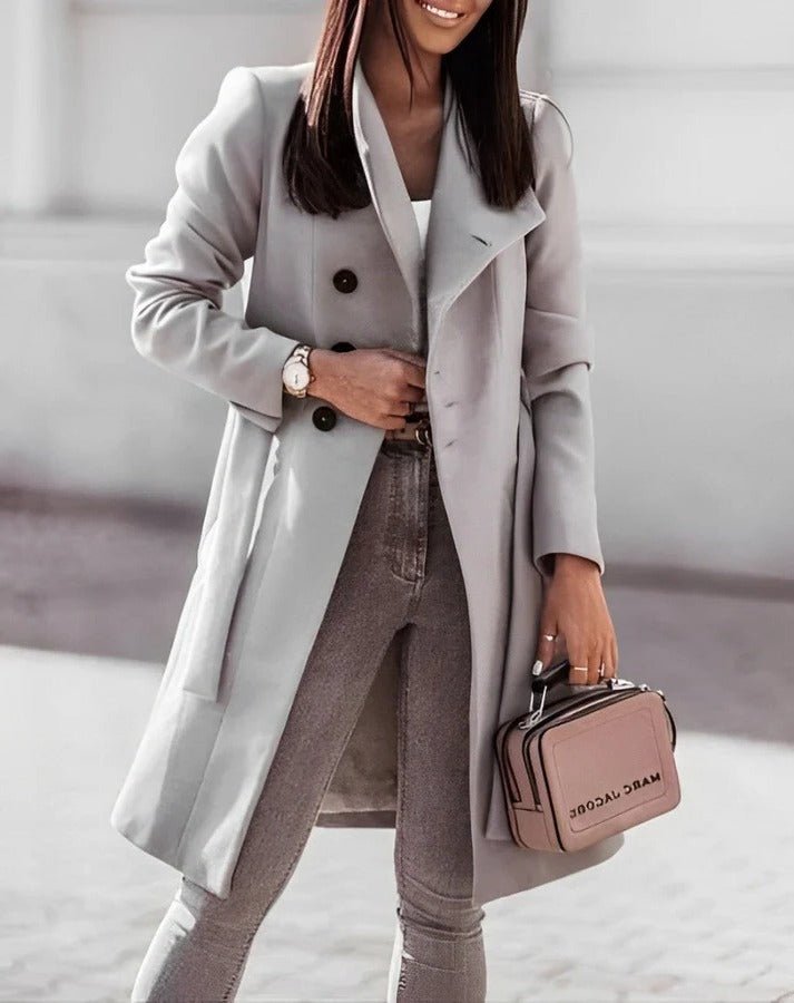 Women's Midi Belted Longline Wool Coat - Gray