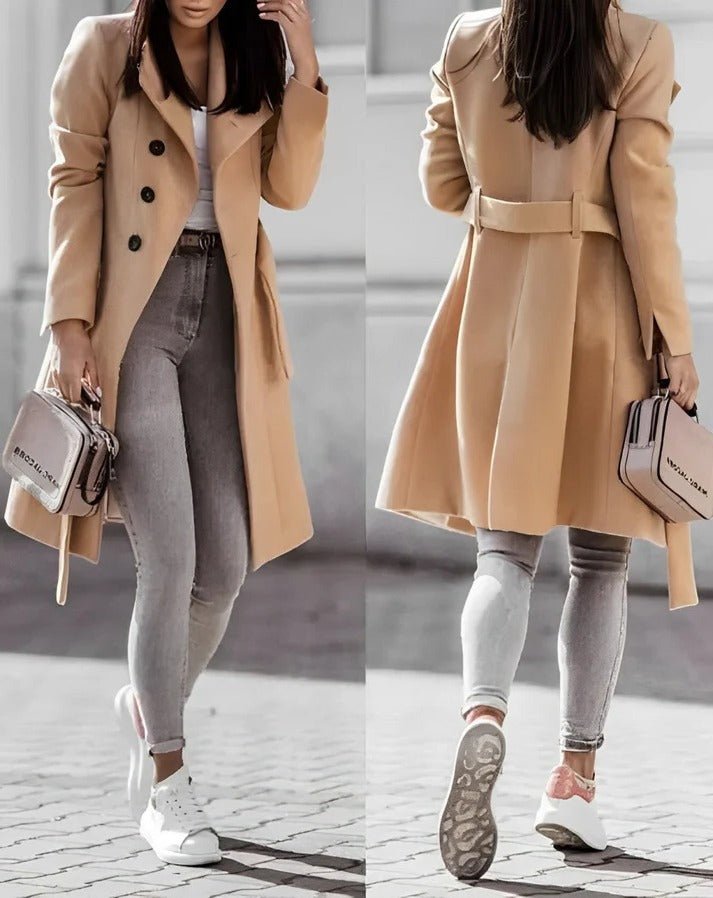 Women's Midi Belted Longline Wool Coat