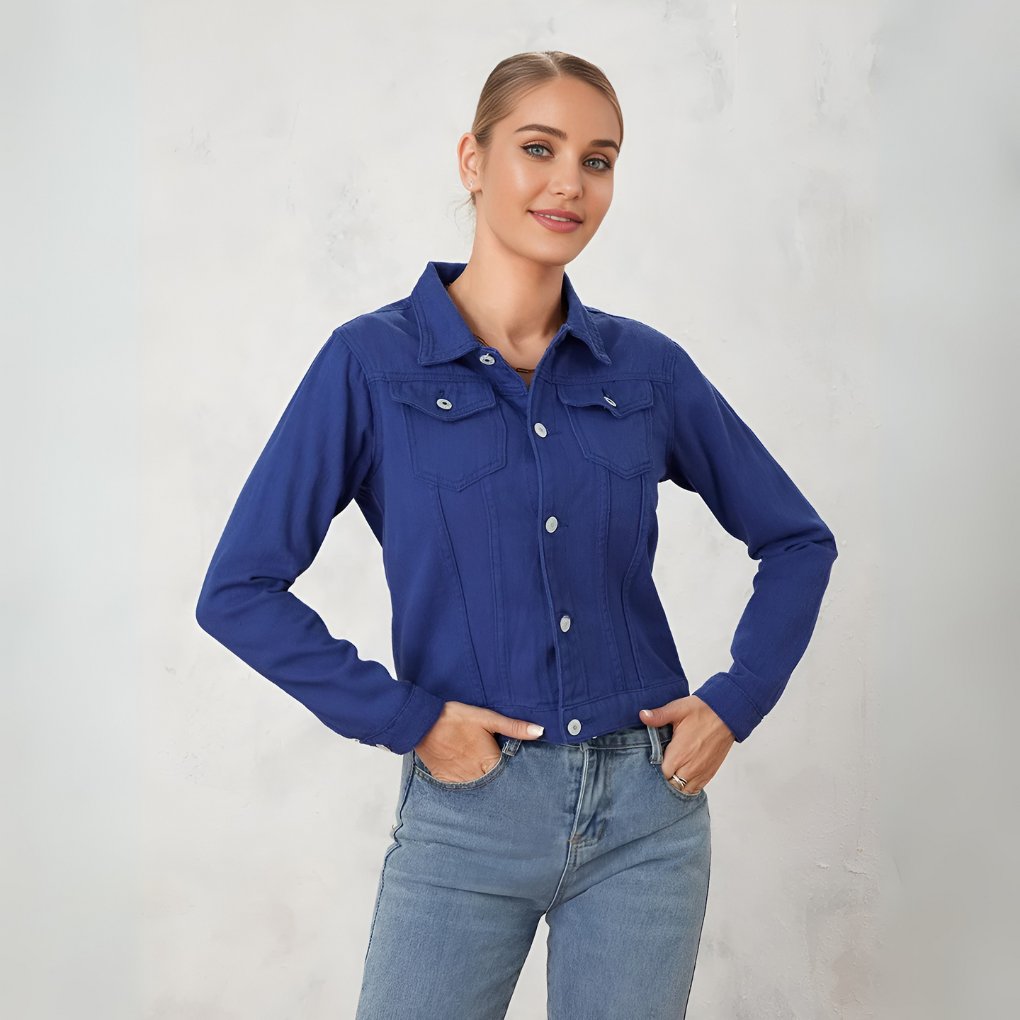 Women's Cropped Denim Jacket - Blue