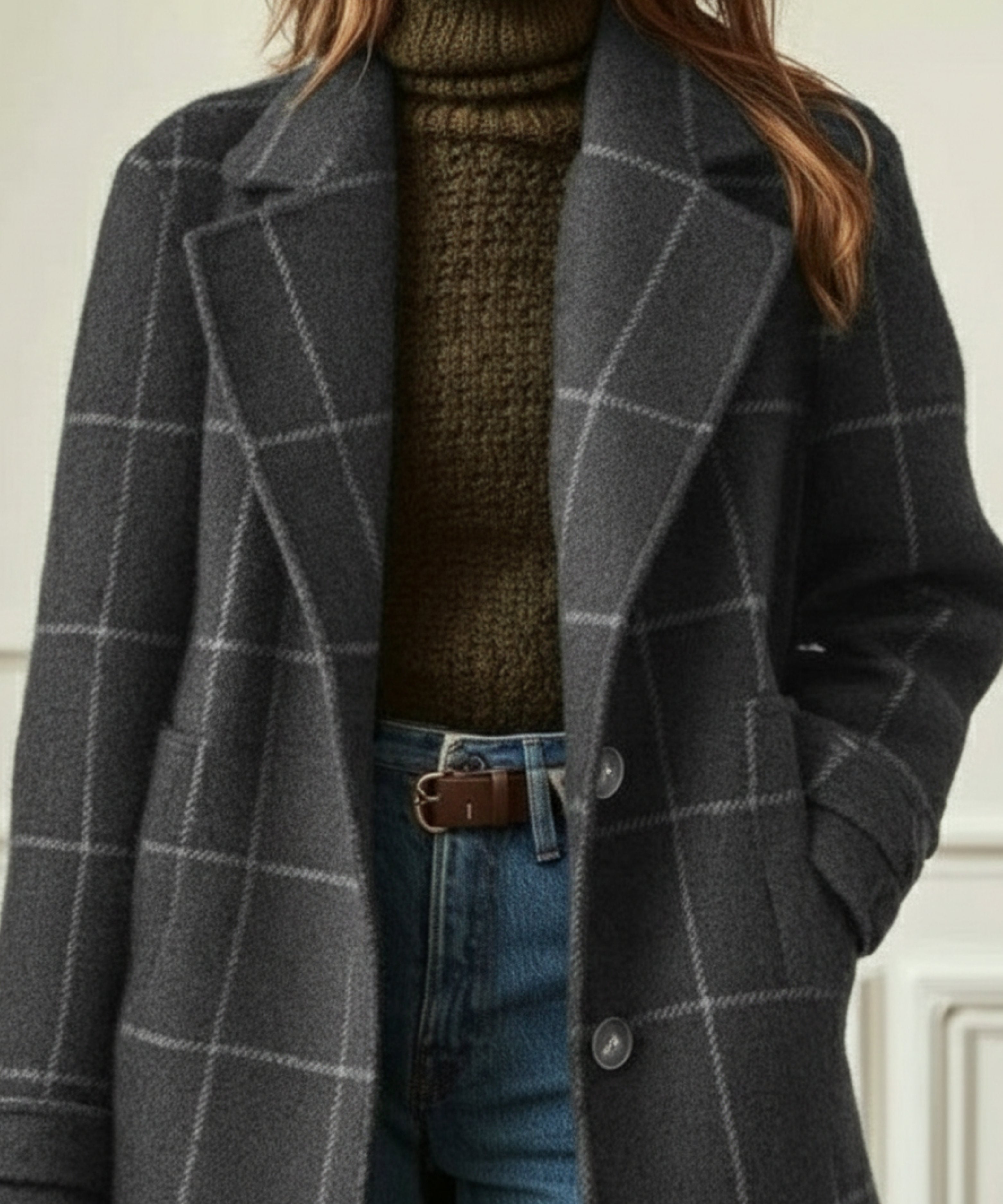 Women's Oversized Plaid Longline Wool Coat