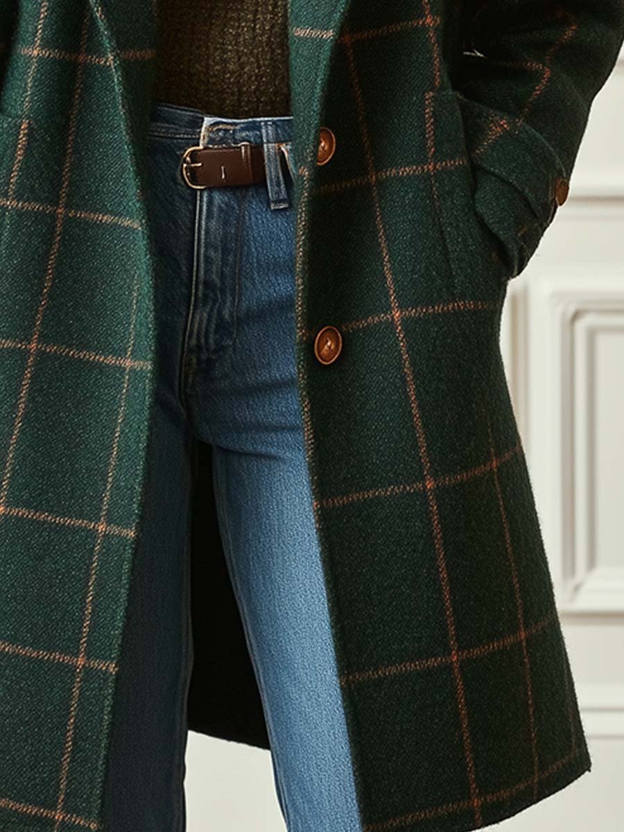 Women's Oversized Plaid Longline Wool Coat