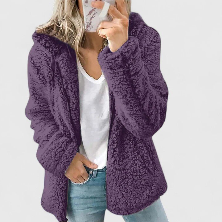 Women's Oversized Sherpa Hooded Teddy Jacket - Purple