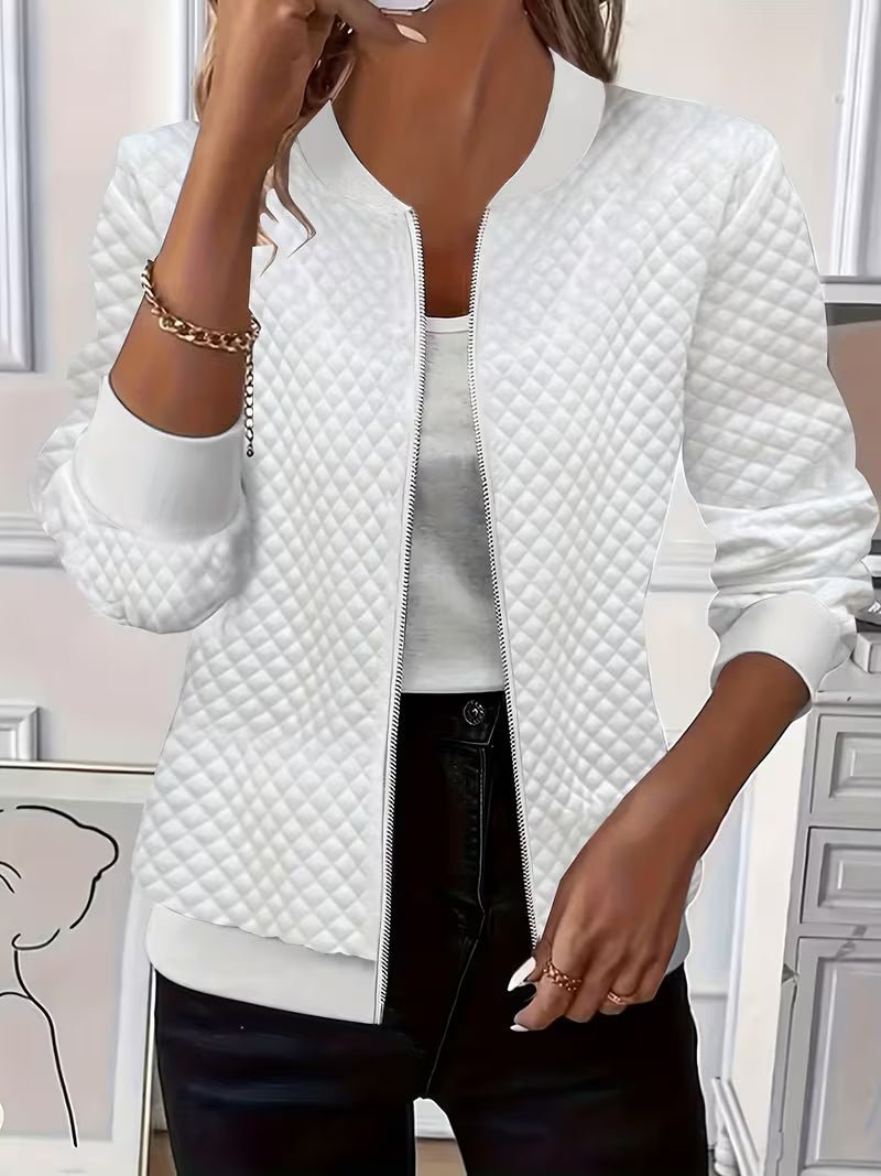 Women's Quilted Bomber Jacket - White