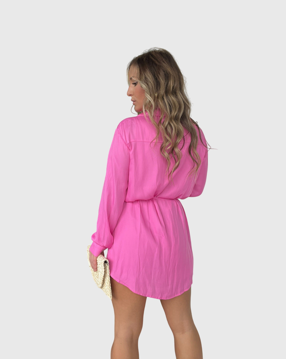 Women's Black Oversized Satin Long Sleeve Shirt Dress