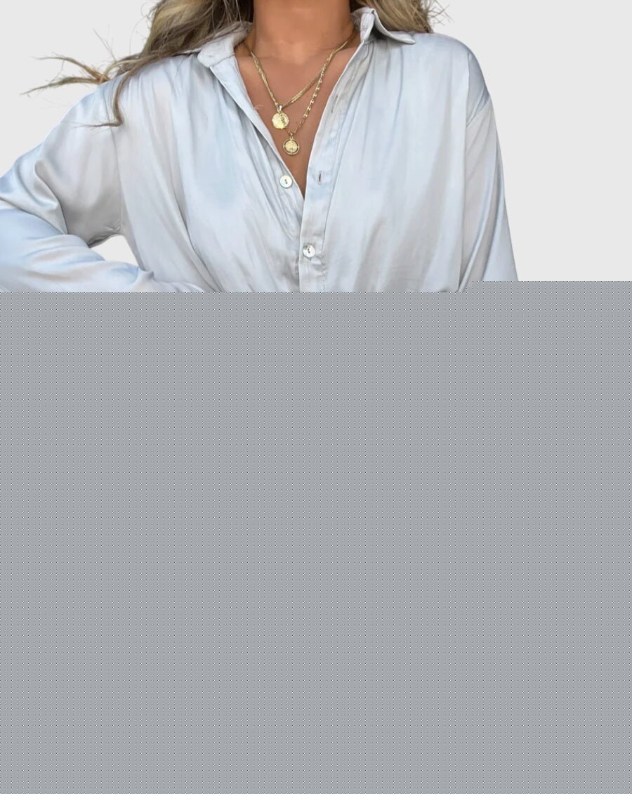 Women's Black Oversized Satin Long Sleeve Shirt Dress