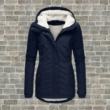 Women's Slim Parka Hooded Teddy Jacket - Navy blue