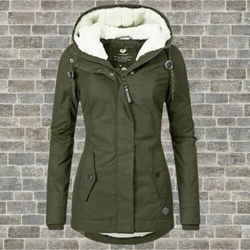 Women's Slim Parka Hooded Teddy Jacket - Green