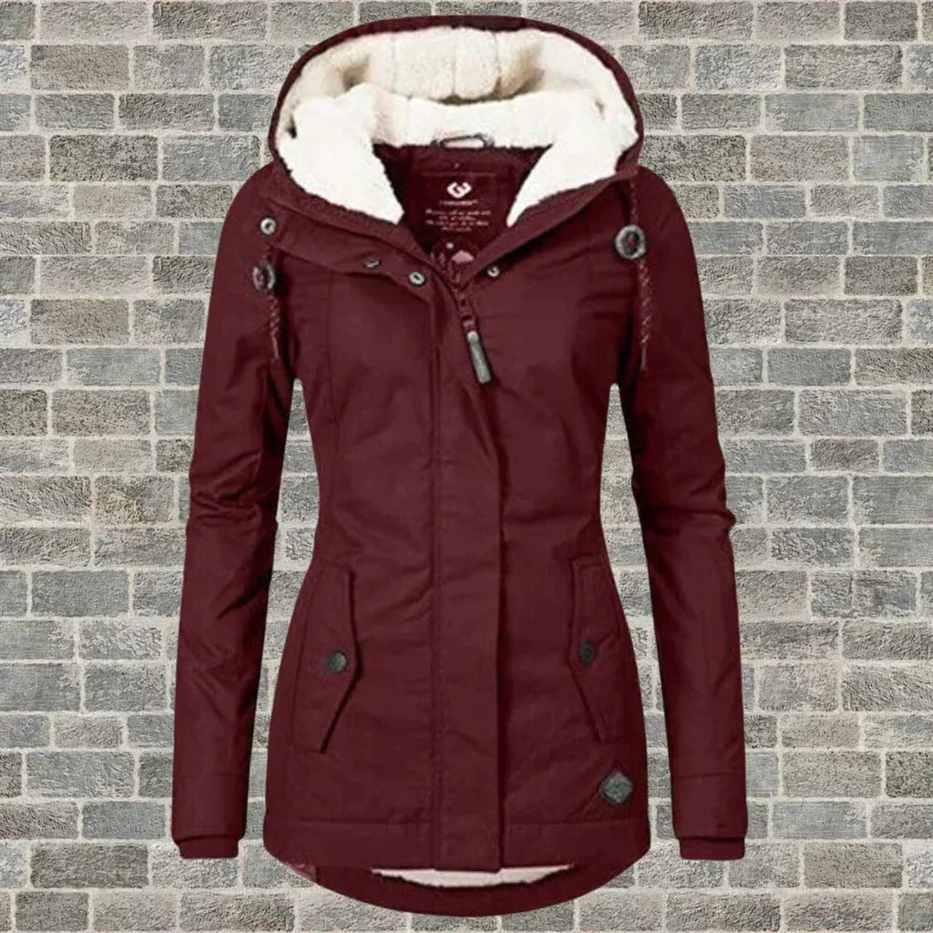 Women's Slim Parka Hooded Teddy Jacket - Red