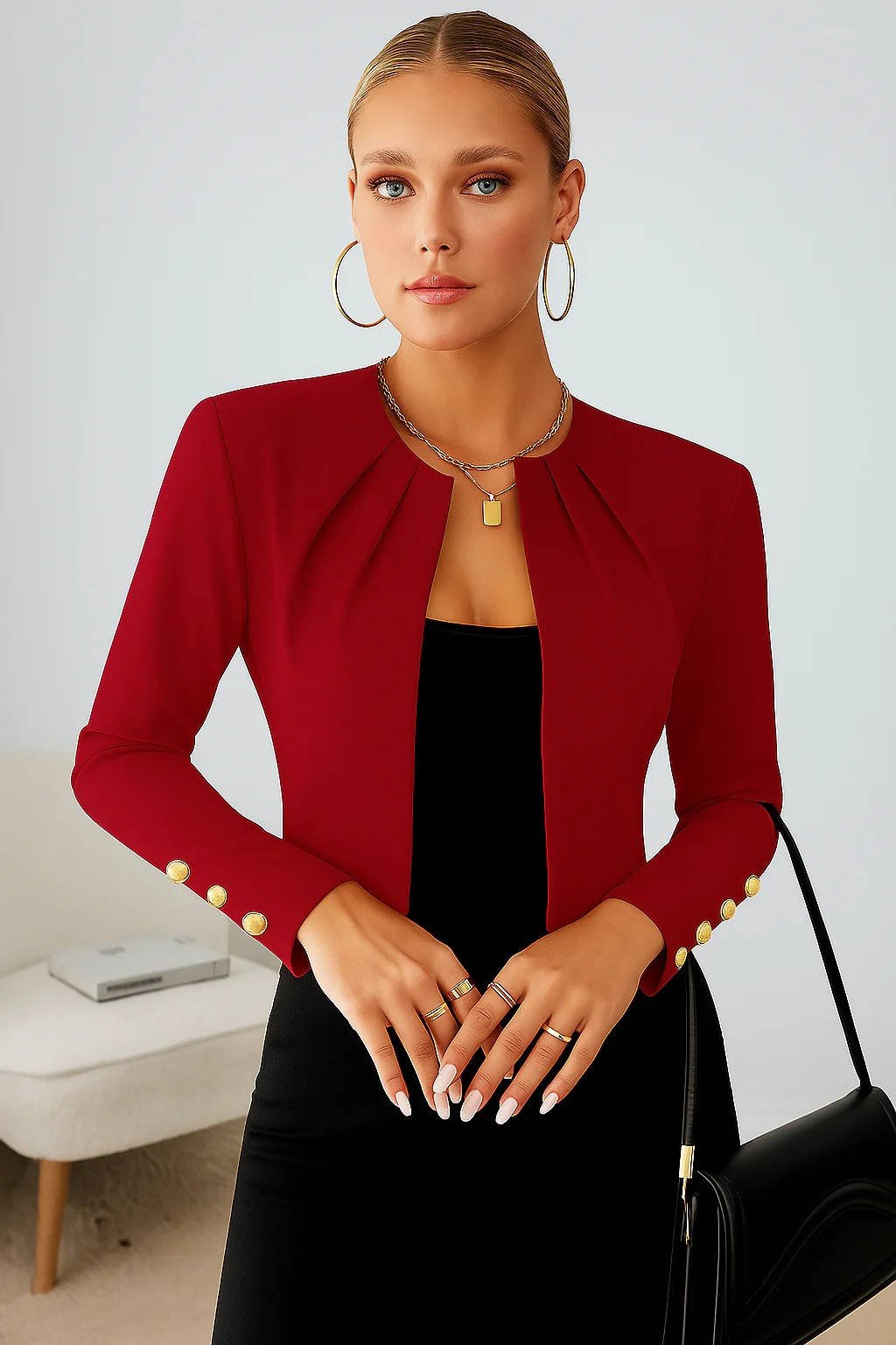 Women's Cropped Blazer - Red