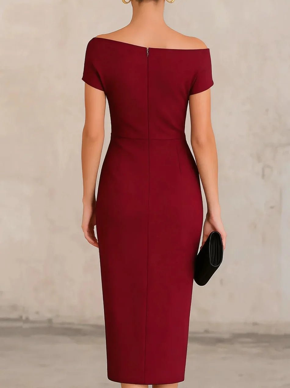 Women's Black Off-Shoulder Bodycon Midi Party Dress