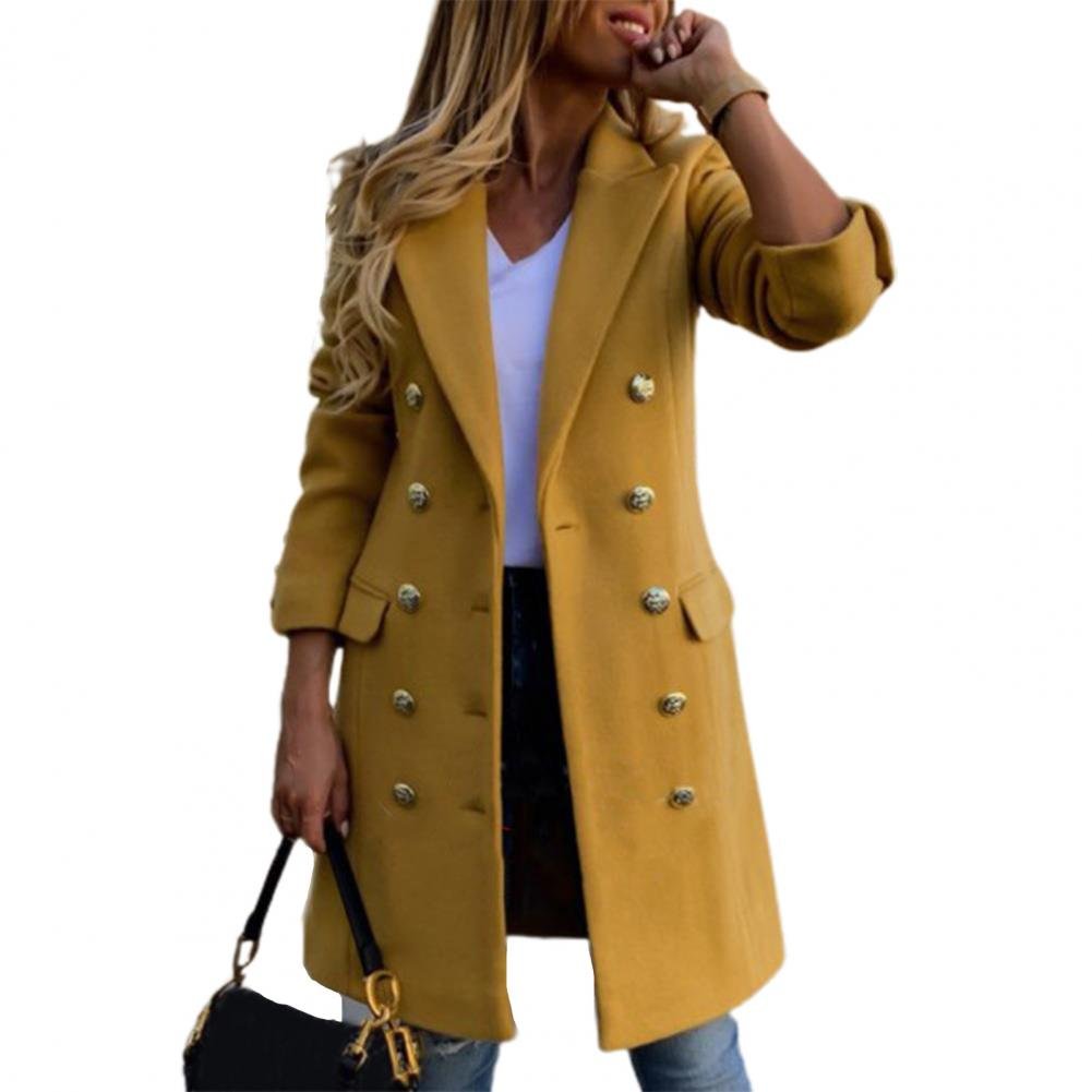 Women's Straight Longline Wool Coat - Yellow