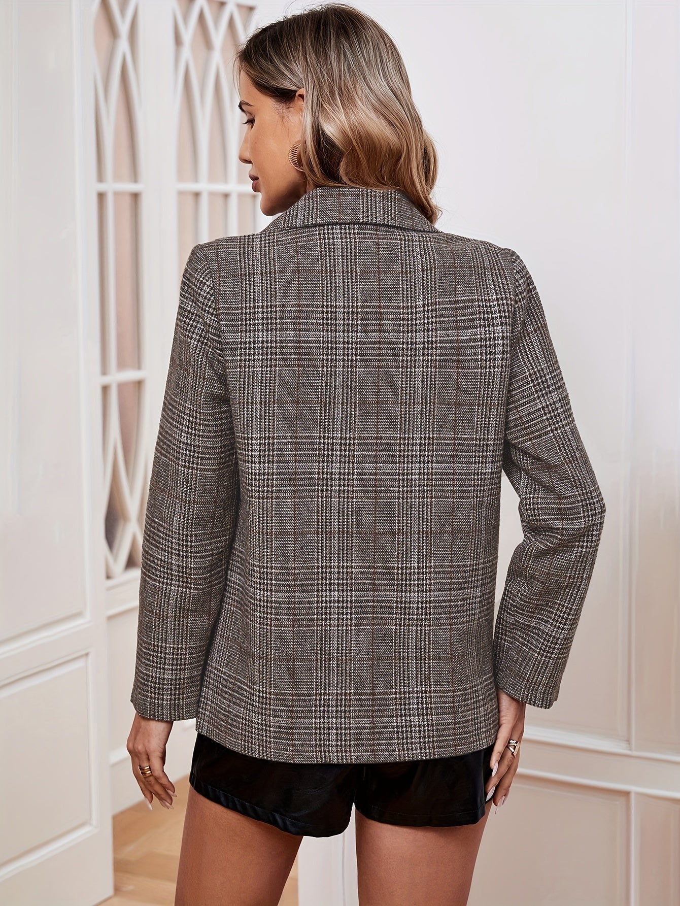 Women's Longline Plaid Tweed Blazer