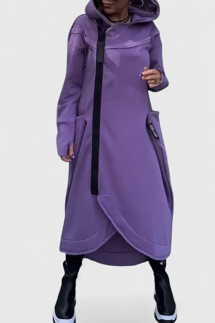 Women's Oversized Sweatshirt Hooded Longline Coat - Purple