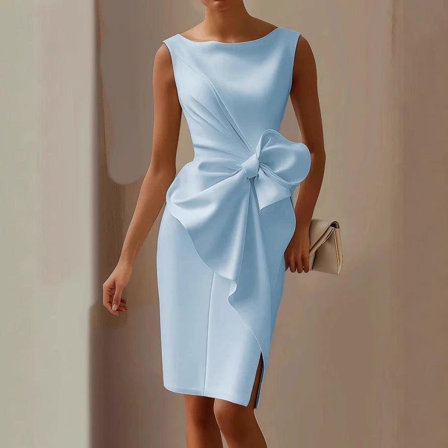 Women's Satin Bodycon Midi Party Dress - Blue