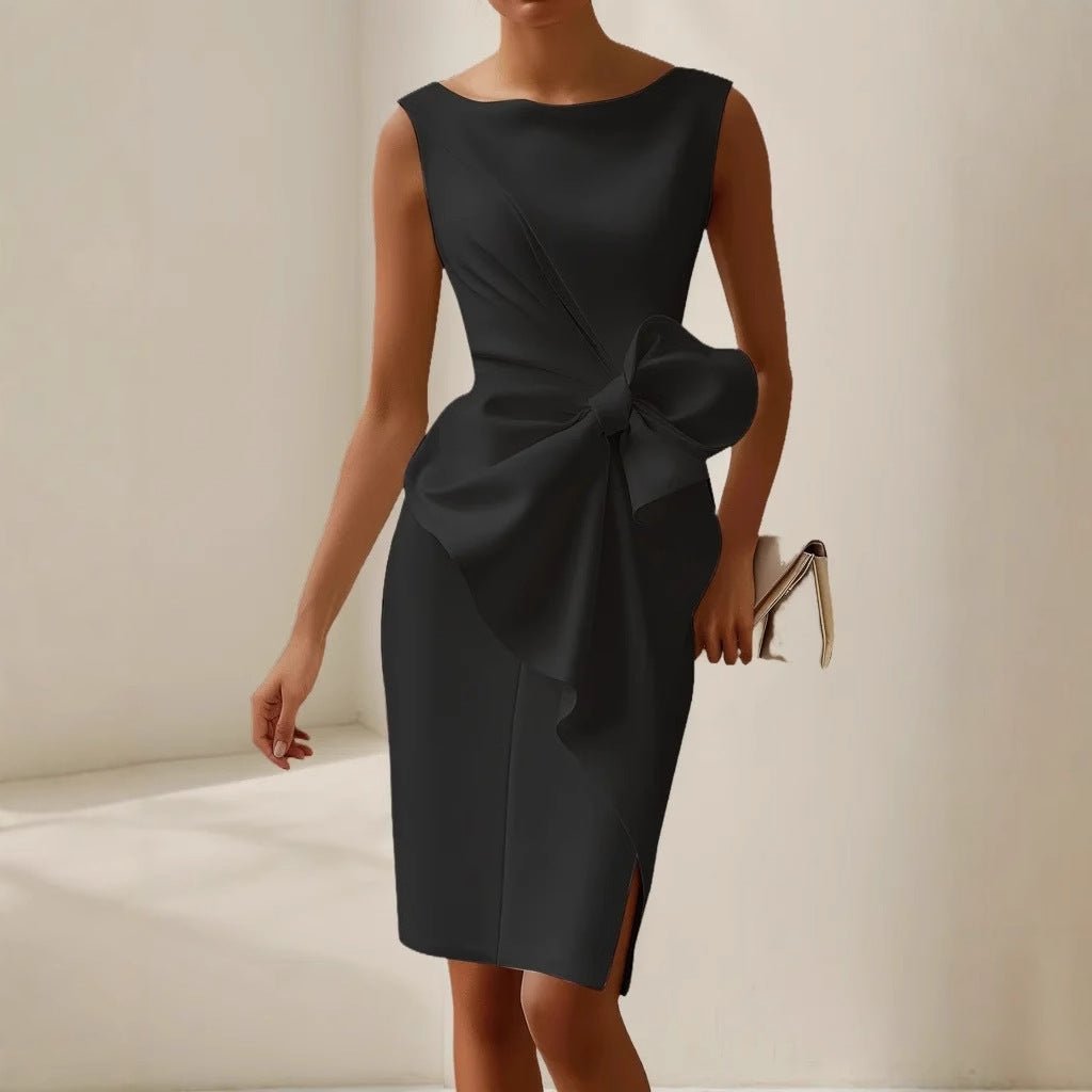 Women's Satin Bodycon Midi Party Dress - Black