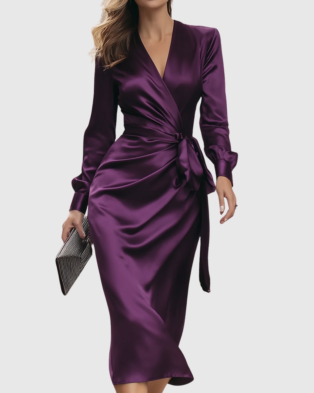 Women's Satin Wrap Midi Party Dress - S