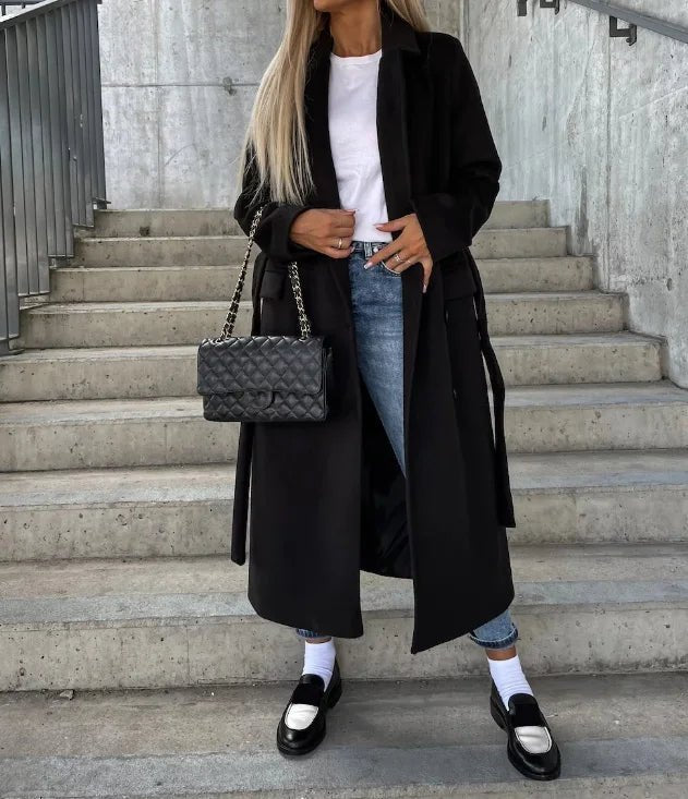 Women's Longline Wool Trench Coat - Black