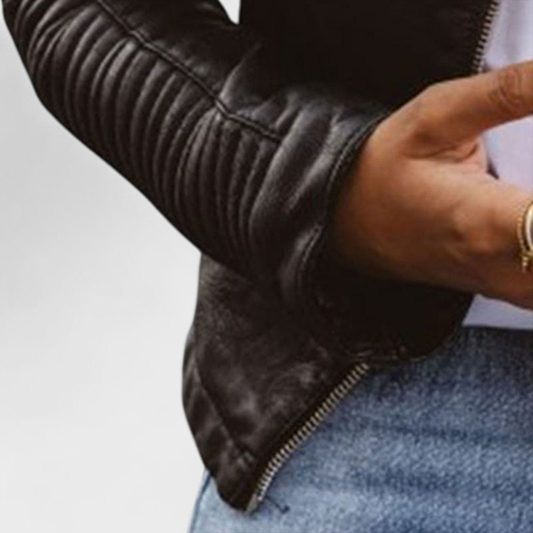 Women's Cropped Faux Leather Moto Jacket