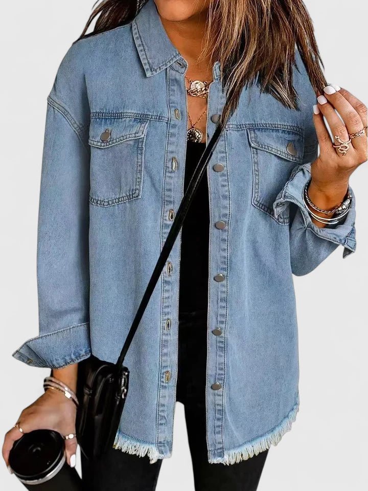 Women's Oversized Denim Shacket - Light Blue