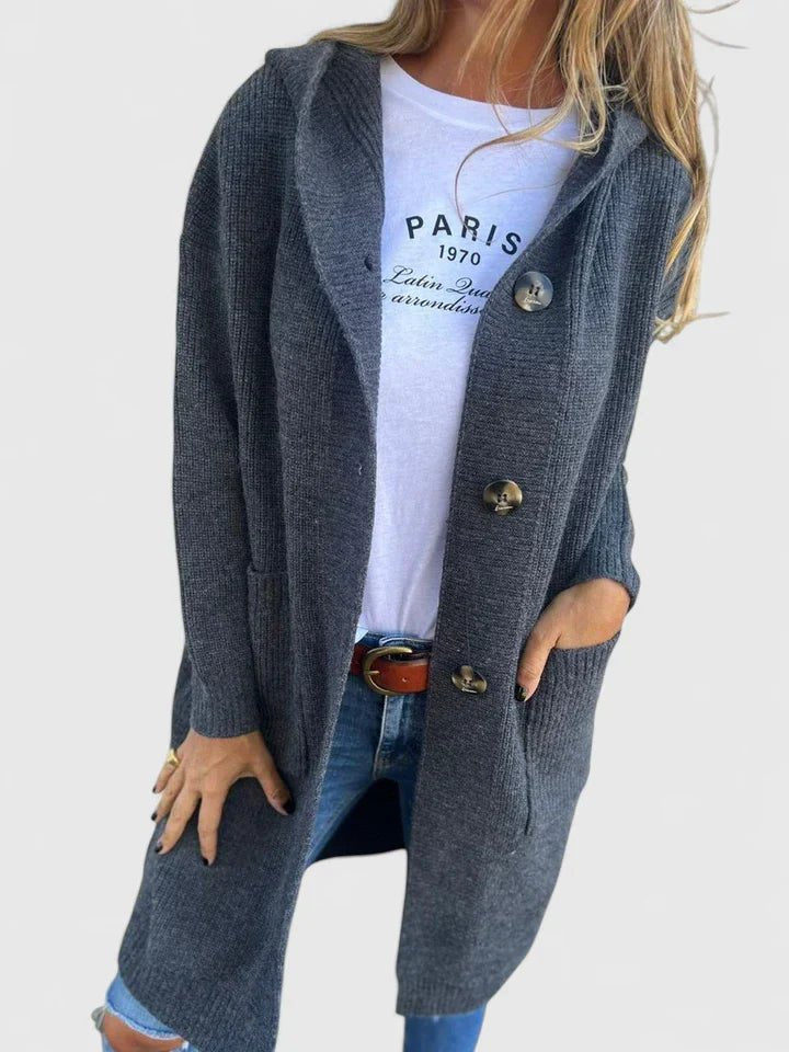 Women's Oversized Knit Ribbed Longline Hooded Cardigan