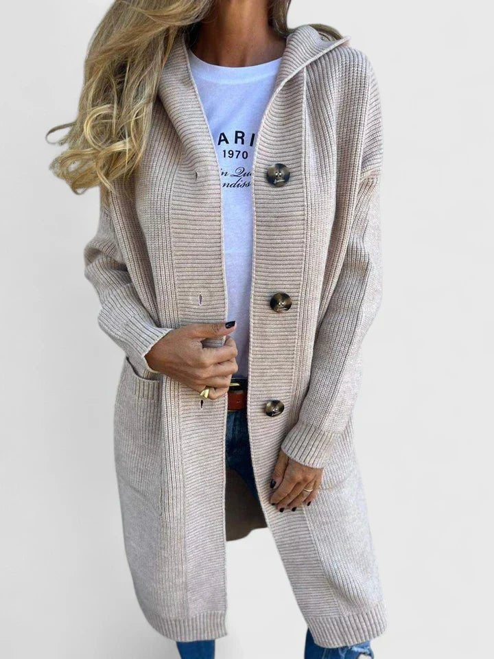 Women's Oversized Knit Ribbed Longline Hooded Cardigan - Beige