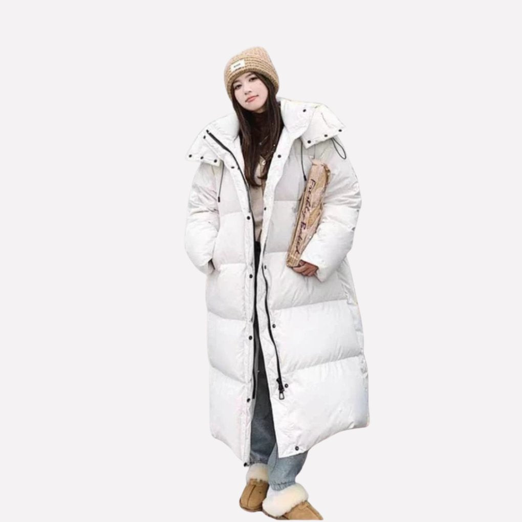 Women's Oversized Long Hooded Longline Puffer Coat - Beige