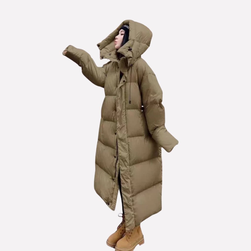 Women's Oversized Long Hooded Longline Puffer Coat - Green