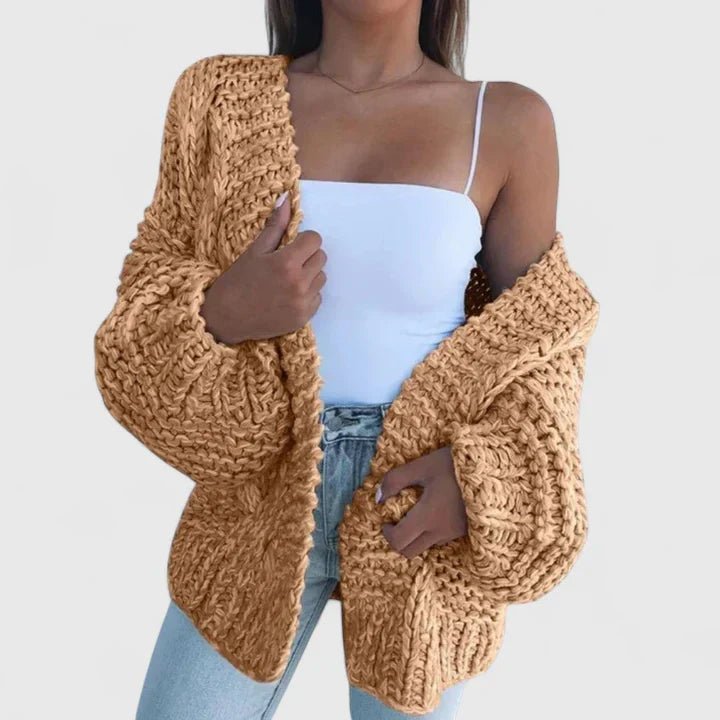 Women's Chunky Oversized Cable Knit Cardigan - Brown