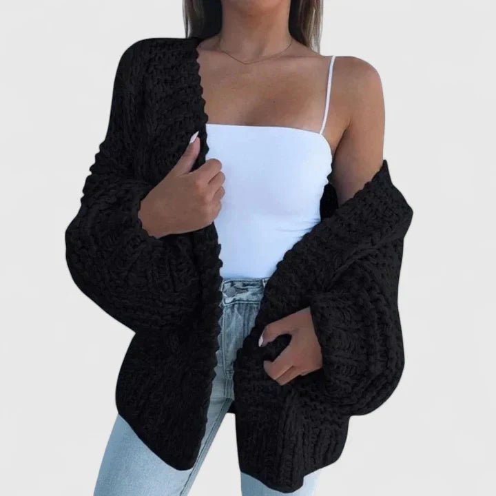 Women's Chunky Oversized Cable Knit Cardigan - Black